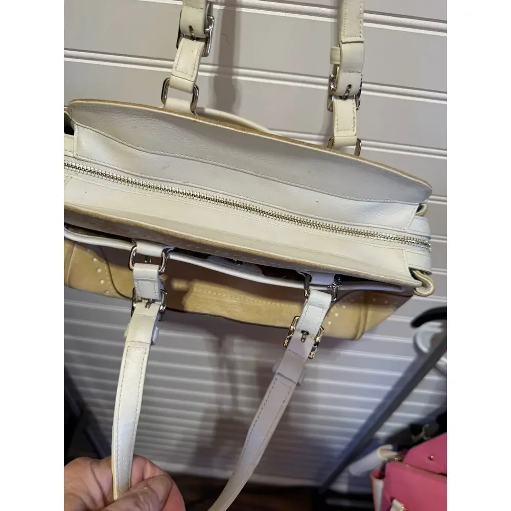 VTG Coach Yellow/Tan Suede with White Leather Trim Hampton Bag Style J04S-5081